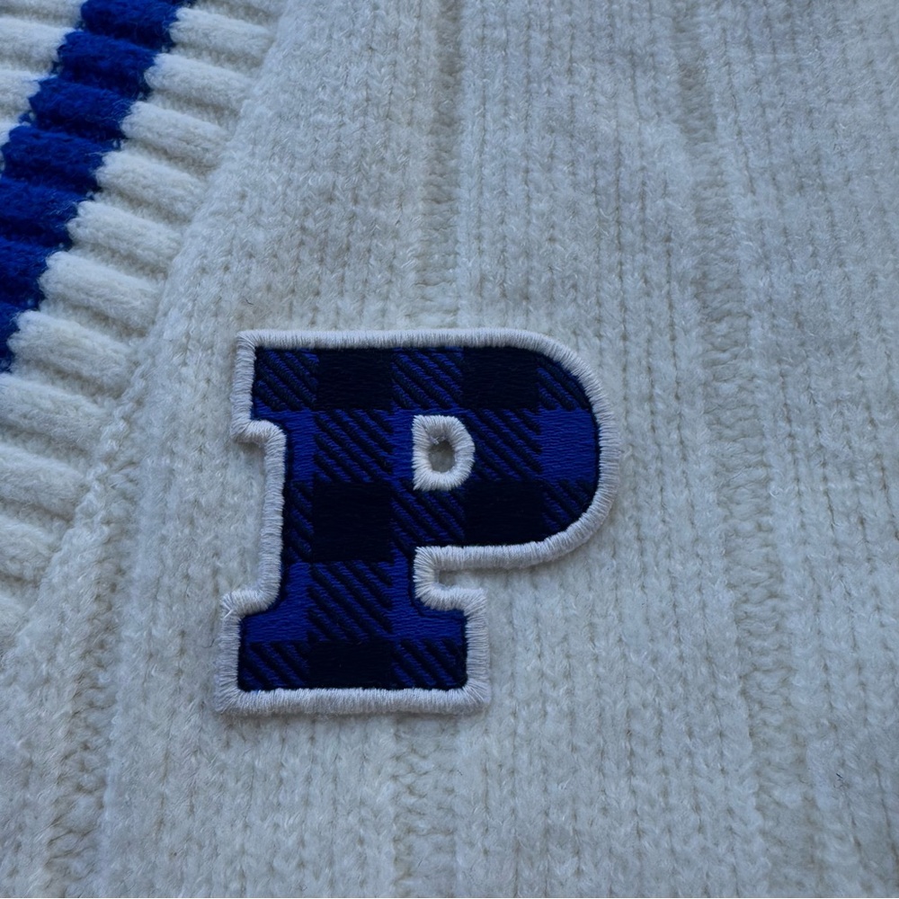 PINK VS Varsity Cardigan XL Cream Blue Stripe Preppy Cozy NWT - Picture 7 of 9